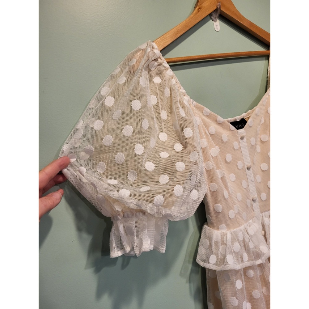 Vici Cream and White Polka Dot Midi Dress - Picture 4 of 10